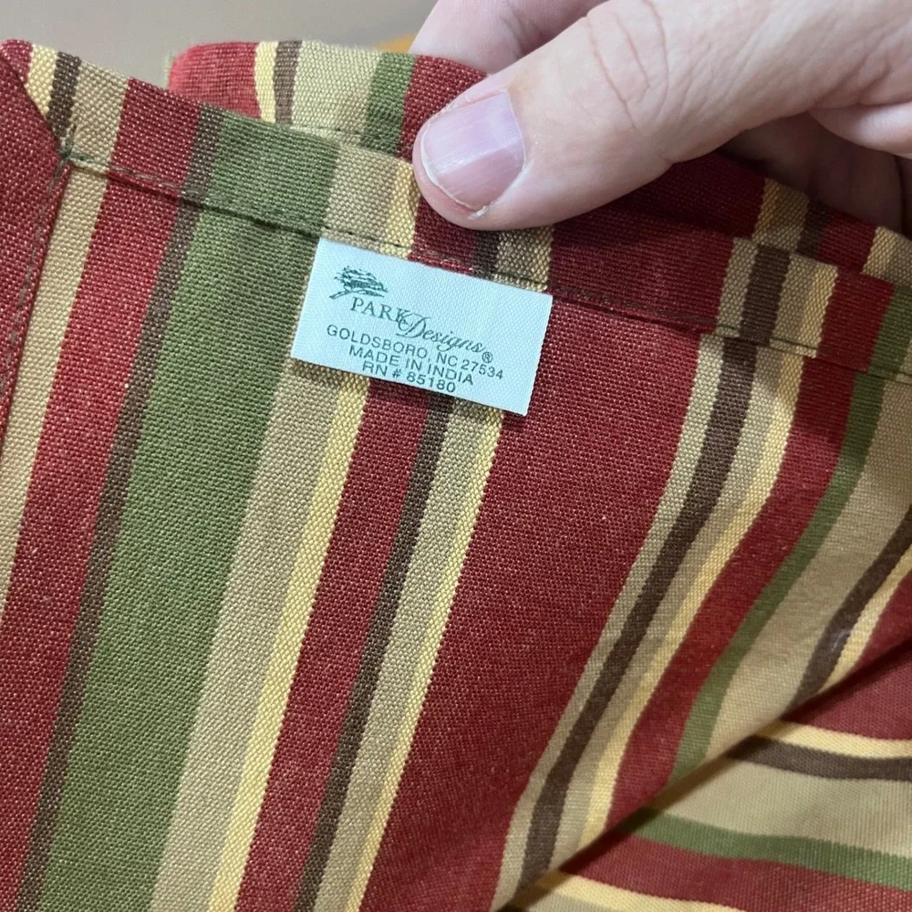 Park Designs Striped Cotton Napkins Set of 6 Burgundy Green Tan 18x18